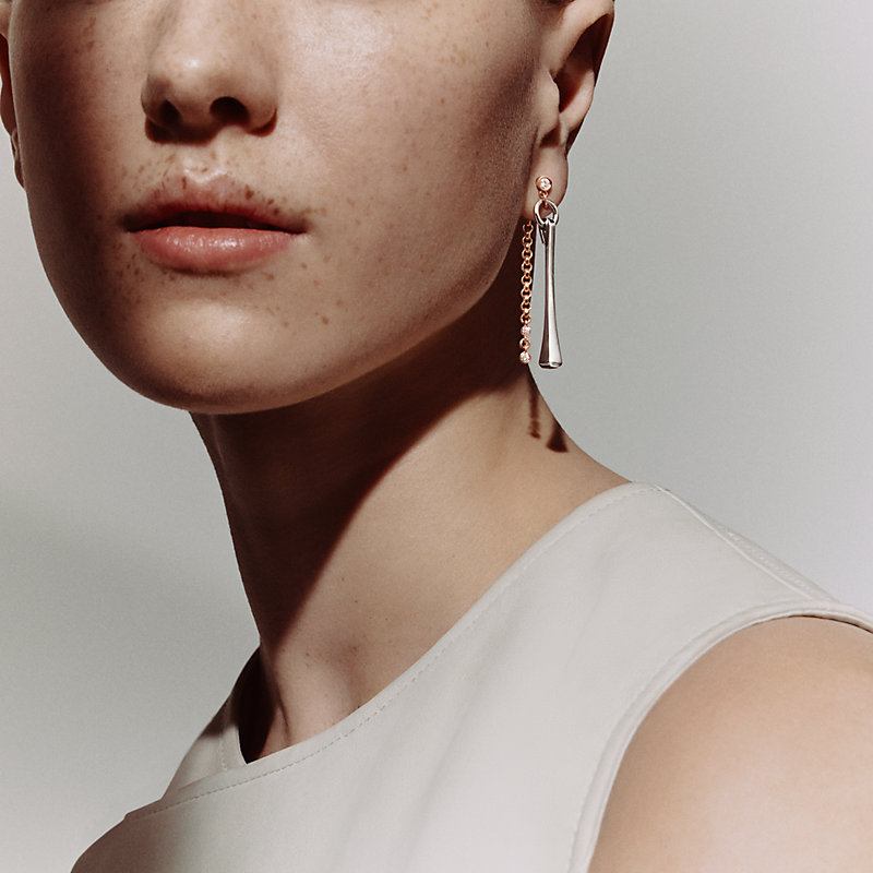 Mix and H single dangle earring - Silver | Hermès USA